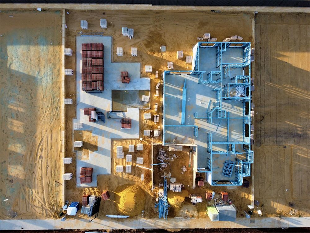 Aerial view of a house under construction